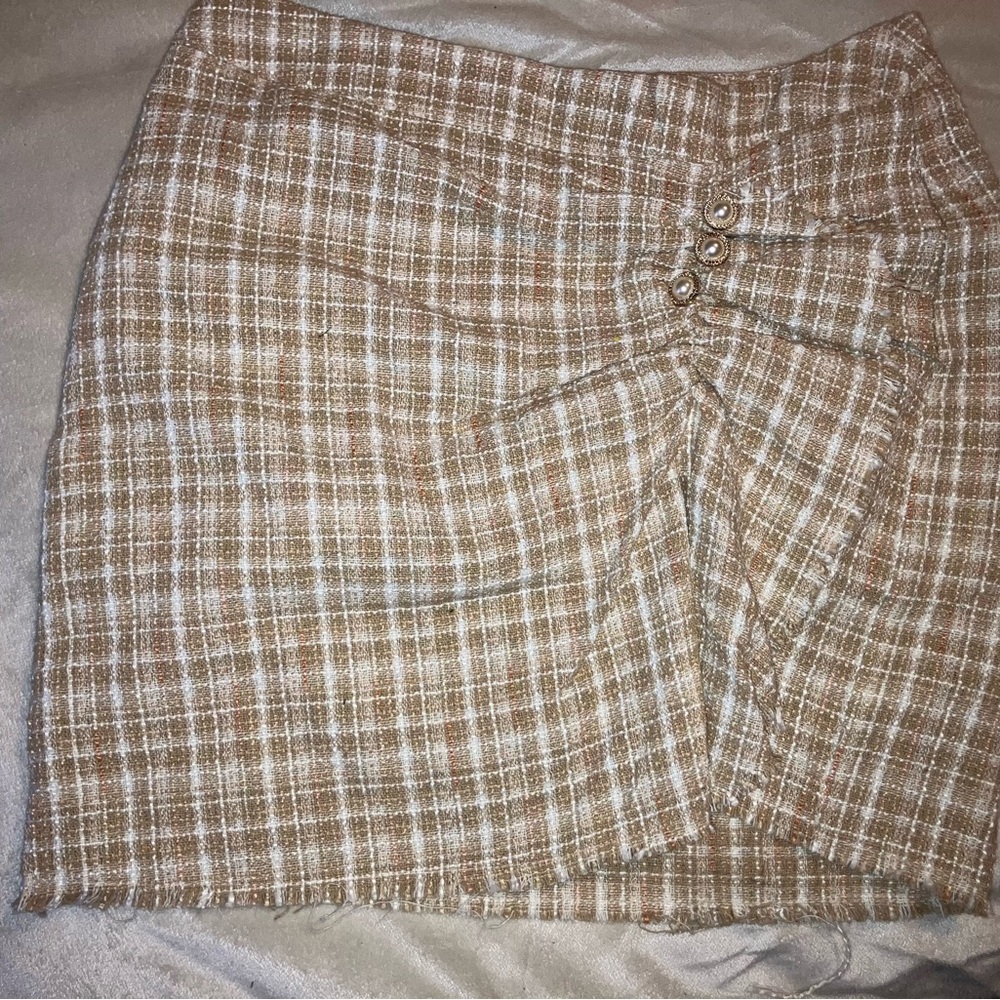 SHEIN Tan Plaid Mini Skirt